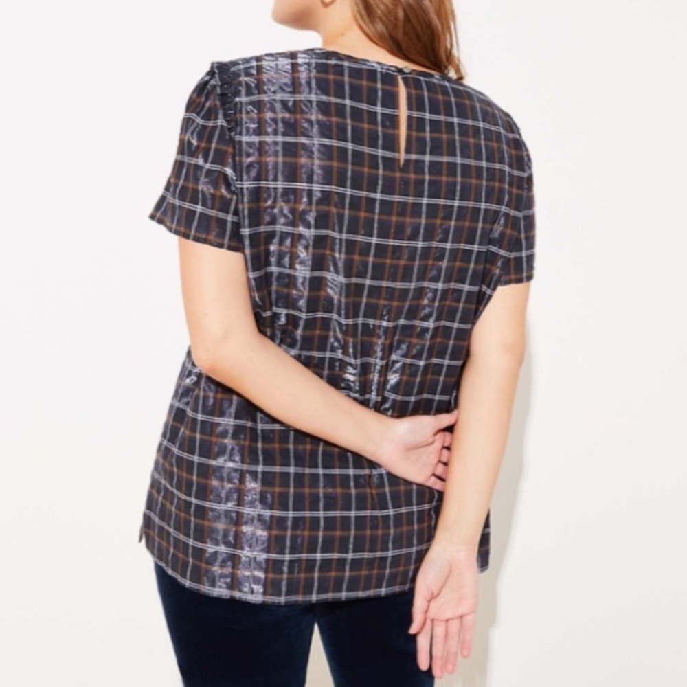 •LOFT shimmer plaid ruffle trim top NWT• Size 16 - Picture 2 of 12